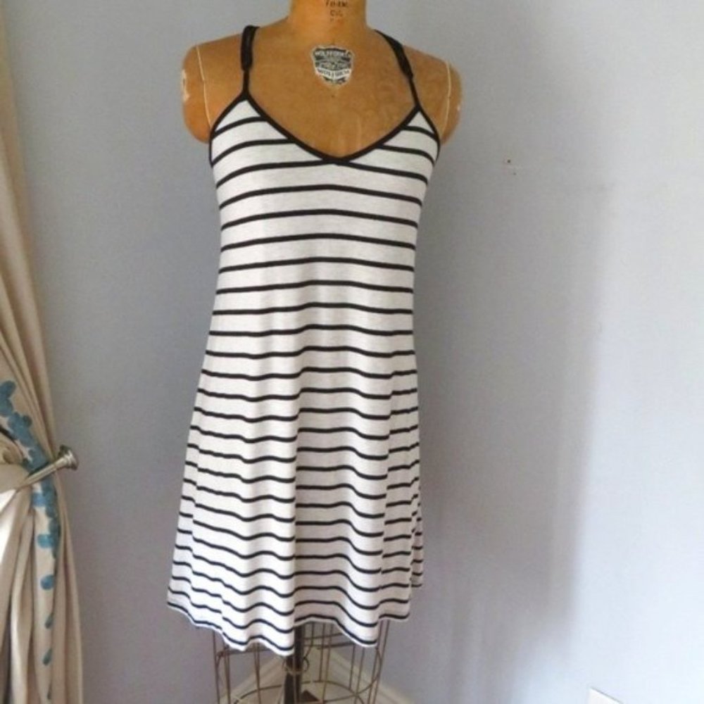 Gray/Black Stripe Knit Dress w/Strappy Back